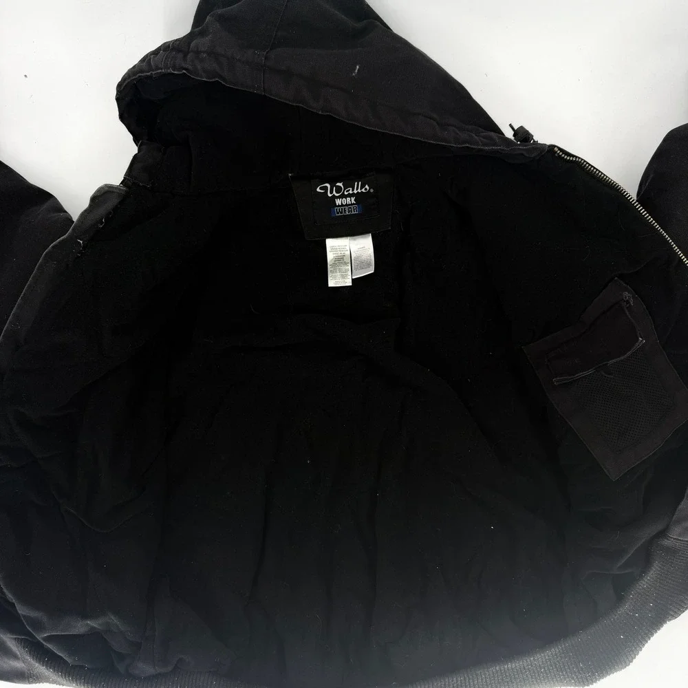 Walls Workwear Men Large Black Cotton Duck Canvas Hooded Bomber Jacket W35203KBK